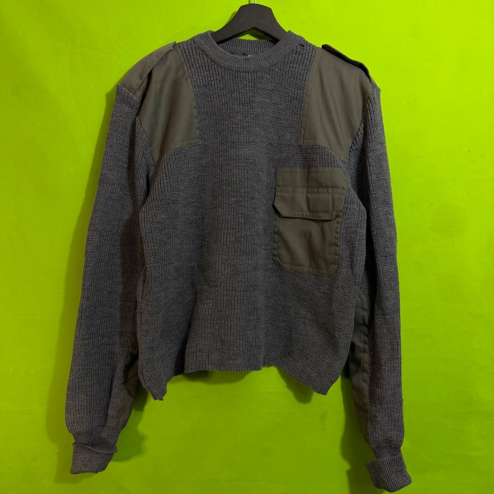 Vintage Military Style Ribbed Wool Blend Commando Sweater Grey Olive Size 50